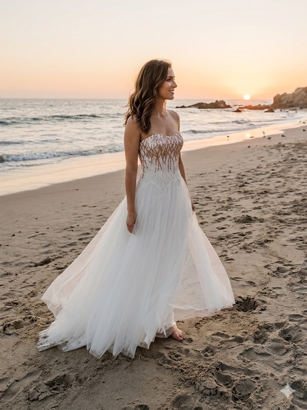 Gold‎ Sequin White Tulle Formal Wedding Event Maxi Dress Small-Engagement